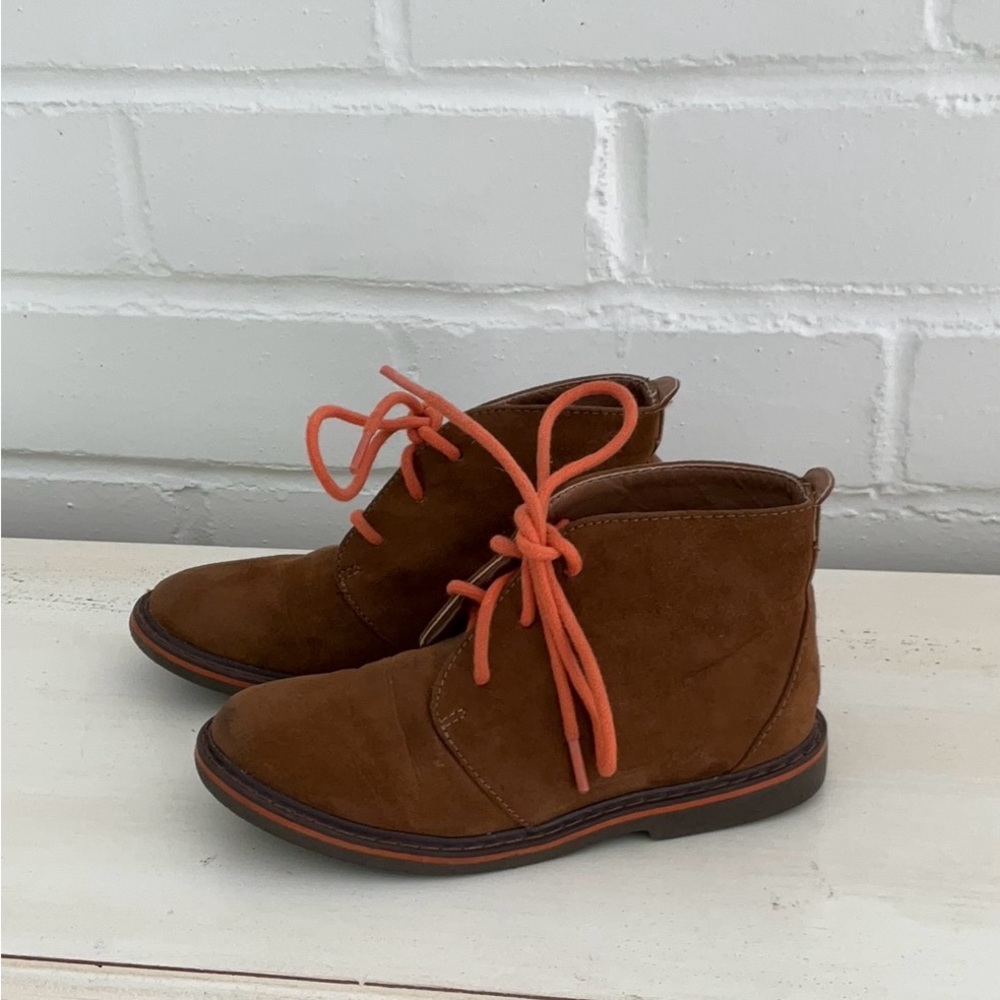 Boys Kids Cole Haan Brown Suede Orange Laces Tie-up Ankle Boots Size 9